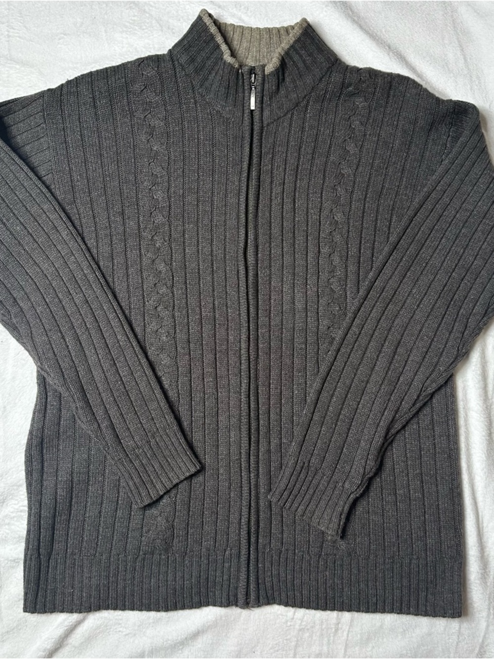 Columbia Men's Dark Gray Full-Zip Ribbed Cable Sweater